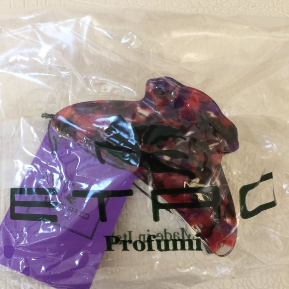 ETRO Milano Made in ITALY Acrylic Lrg Claw HAIR CLIP Gold Plated PEGASUS 4x2\